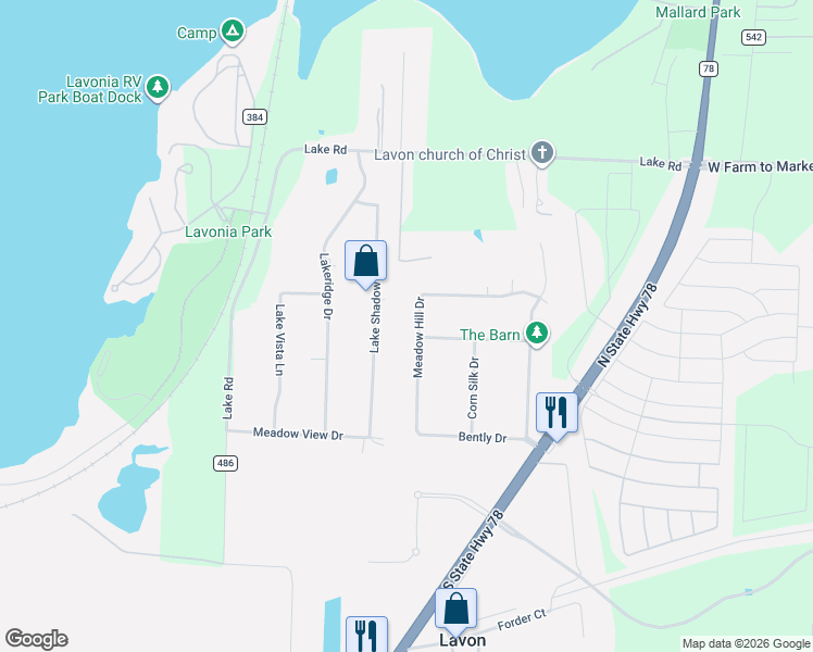 map of restaurants, bars, coffee shops, grocery stores, and more near 977 Meadow Hill Drive in Lavon