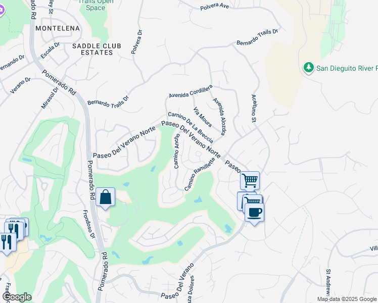 map of restaurants, bars, coffee shops, grocery stores, and more near 17738 Plaza Acosta in San Diego