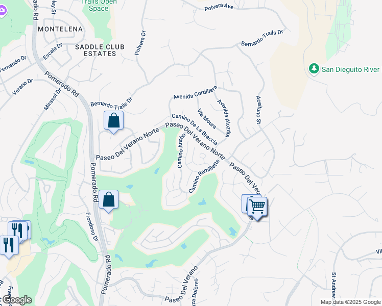 map of restaurants, bars, coffee shops, grocery stores, and more near 17738 Plaza Acosta in San Diego