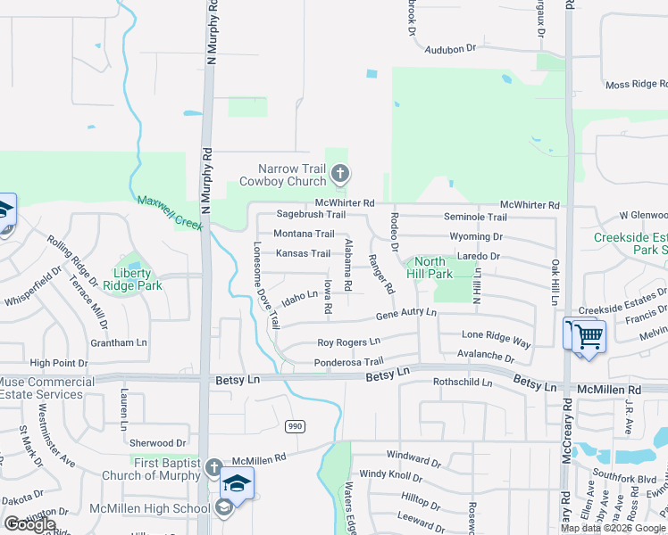 map of restaurants, bars, coffee shops, grocery stores, and more near 1230 Iowa Road in Murphy
