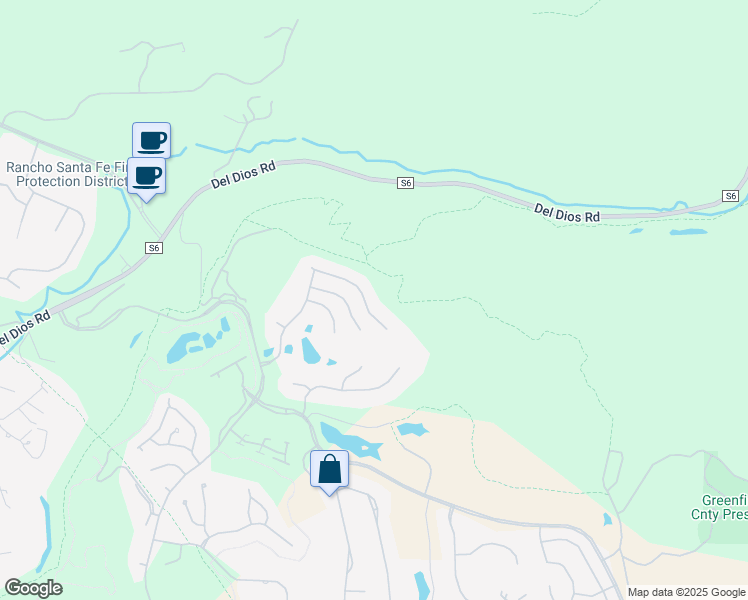 map of restaurants, bars, coffee shops, grocery stores, and more near 17075 San Antonio Rose Court in San Diego