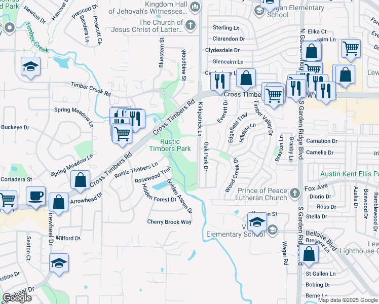 map of restaurants, bars, coffee shops, grocery stores, and more near 3901 Kirkpatrick Lane in Flower Mound