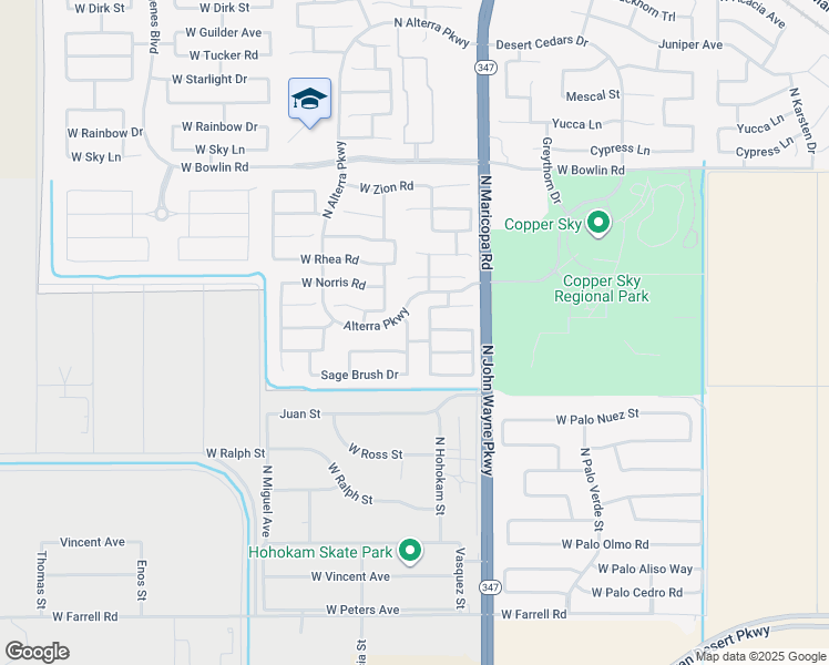 map of restaurants, bars, coffee shops, grocery stores, and more near 17493 North Costa Brava Avenue in Maricopa