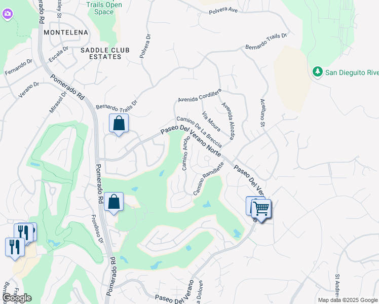 map of restaurants, bars, coffee shops, grocery stores, and more near 17676 Corte Sobrado in San Diego