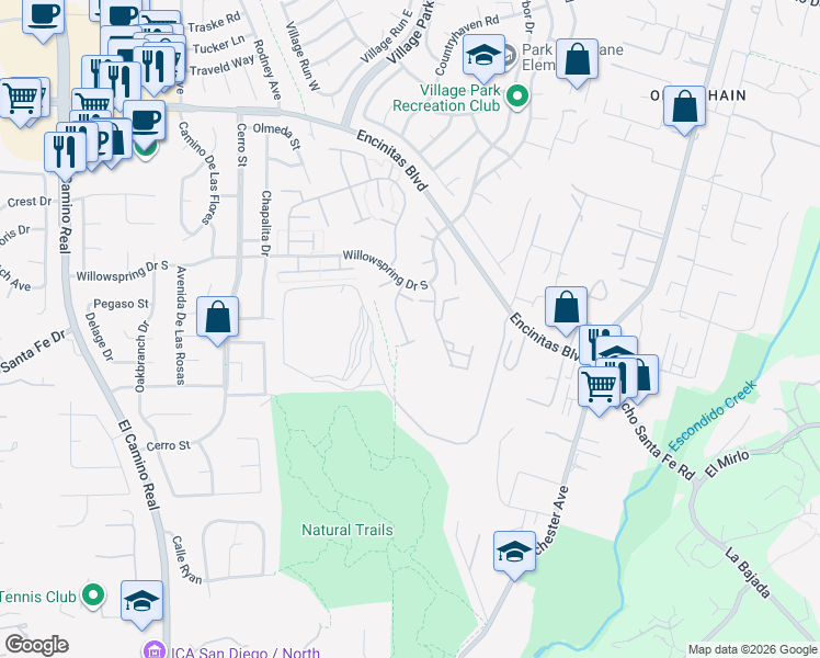 map of restaurants, bars, coffee shops, grocery stores, and more near 227 Peckham Place in Encinitas