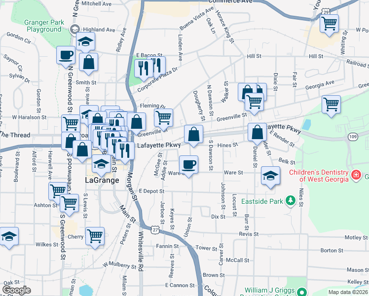 map of restaurants, bars, coffee shops, grocery stores, and more near in LaGrange