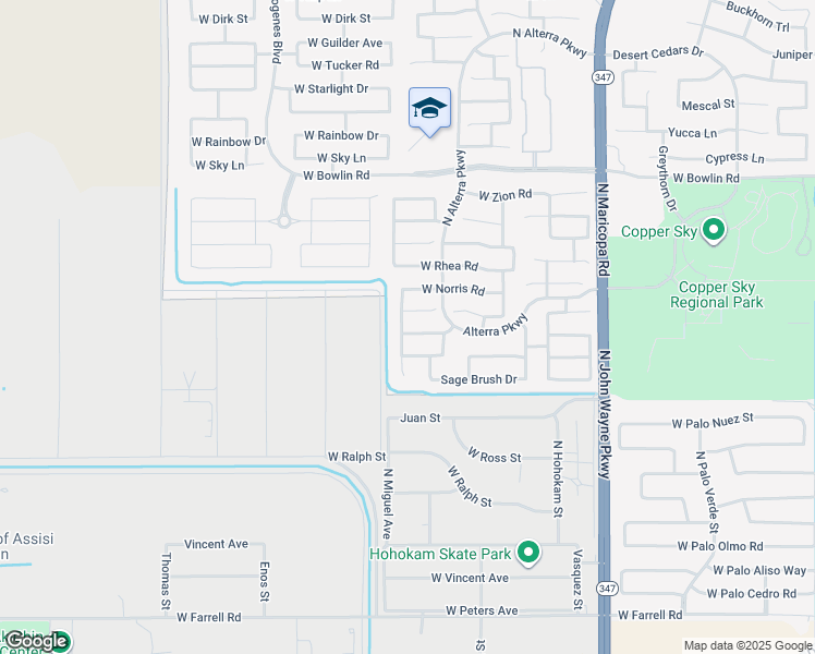map of restaurants, bars, coffee shops, grocery stores, and more near 17574 North Carmen Avenue in Maricopa