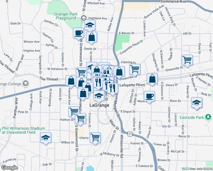 map of restaurants, bars, coffee shops, grocery stores, and more near 109 Hines Street in LaGrange