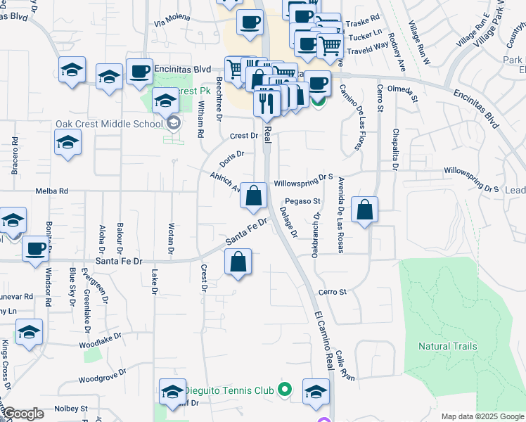 map of restaurants, bars, coffee shops, grocery stores, and more near in Encinitas