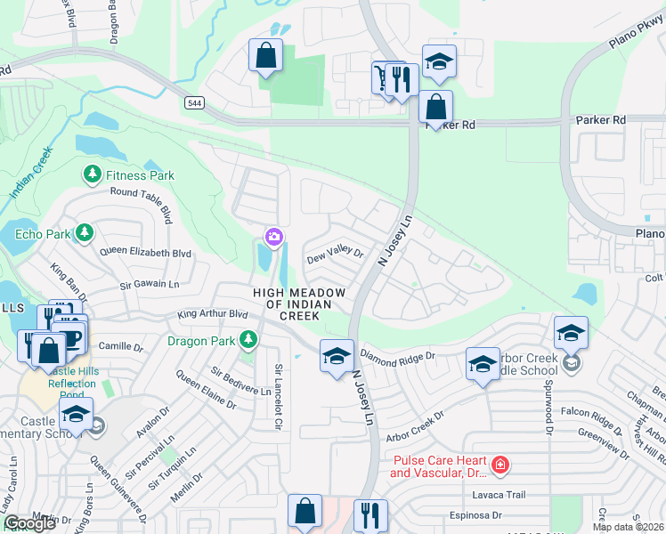 map of restaurants, bars, coffee shops, grocery stores, and more near 1804 Frosted Hill Drive in Carrollton