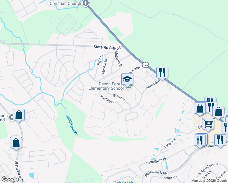 map of restaurants, bars, coffee shops, grocery stores, and more near 292 Hastings Drive in Goose Creek