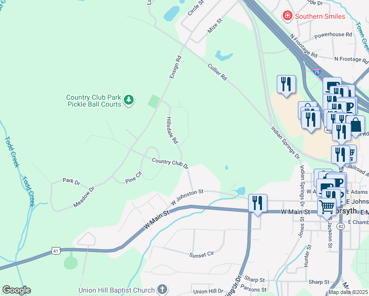 map of restaurants, bars, coffee shops, grocery stores, and more near 15 Mornside Drive in Forsyth