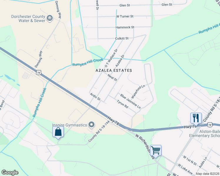 map of restaurants, bars, coffee shops, grocery stores, and more near 135 Lawrence Drive in Summerville
