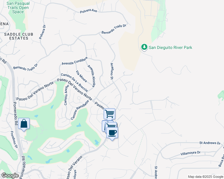 map of restaurants, bars, coffee shops, grocery stores, and more near 13338 Corte De Chucena in San Diego
