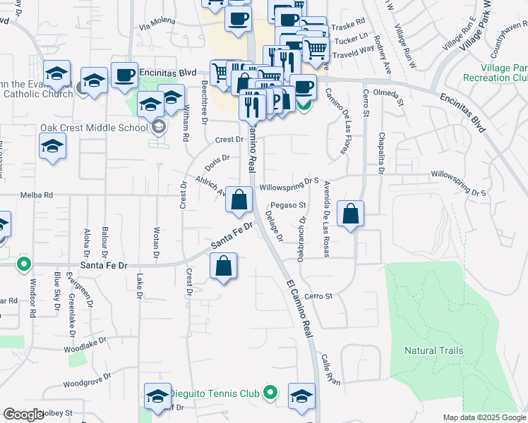 map of restaurants, bars, coffee shops, grocery stores, and more near 326 Delage Drive in Encinitas