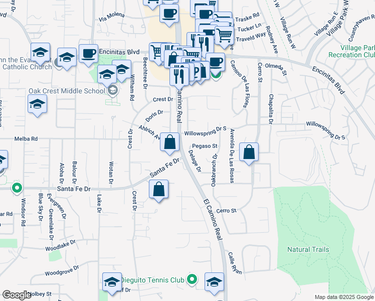 map of restaurants, bars, coffee shops, grocery stores, and more near 326 Delage Drive in Encinitas