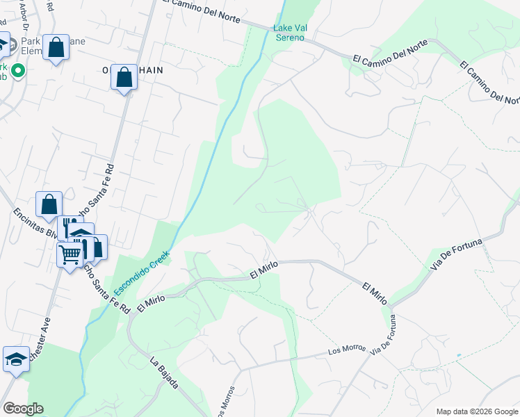 map of restaurants, bars, coffee shops, grocery stores, and more near 18024 Avenida Alondra in Rancho Santa Fe