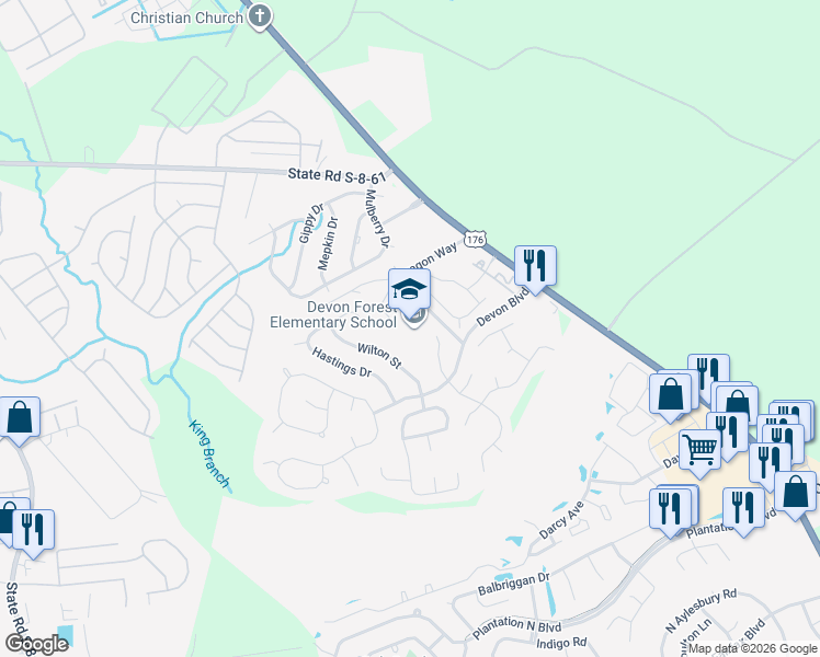 map of restaurants, bars, coffee shops, grocery stores, and more near 1127 Dorothy Street in Goose Creek