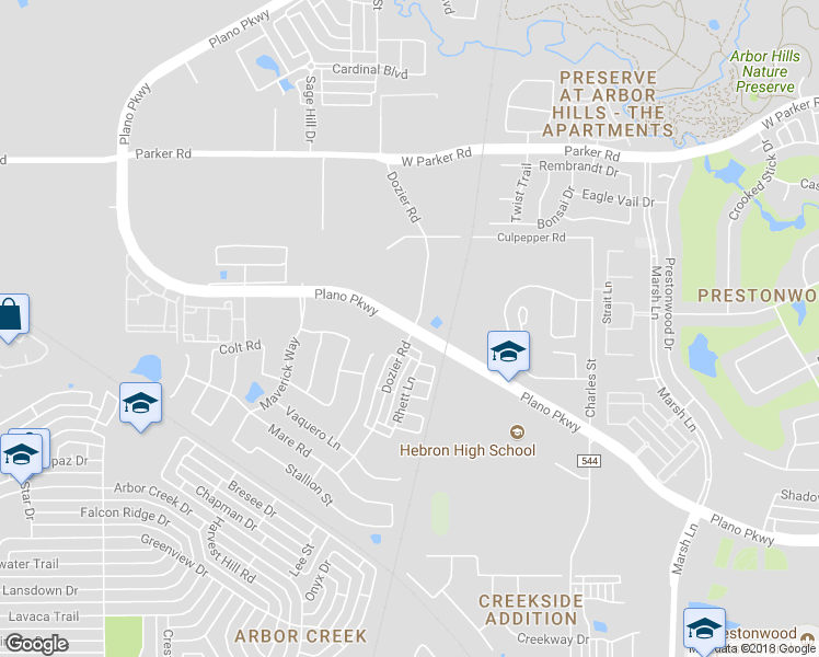 map of restaurants, bars, coffee shops, grocery stores, and more near 4699 Dozier Road in Carrollton