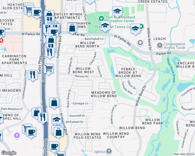 map of restaurants, bars, coffee shops, grocery stores, and more near 2725 Chambers Ln in Plano