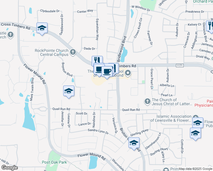 map of restaurants, bars, coffee shops, grocery stores, and more near 4009 Edna Valley Court in Flower Mound