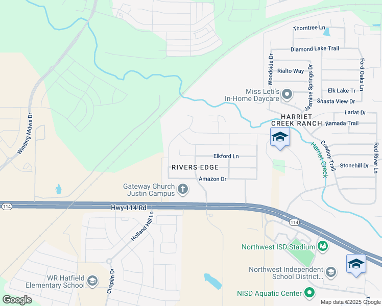 map of restaurants, bars, coffee shops, grocery stores, and more near 1249 Elkford Lane in Justin