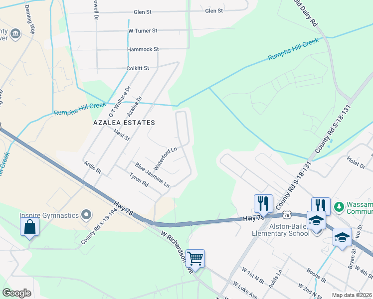 map of restaurants, bars, coffee shops, grocery stores, and more near 51 Blue Jasmine Lane in Summerville
