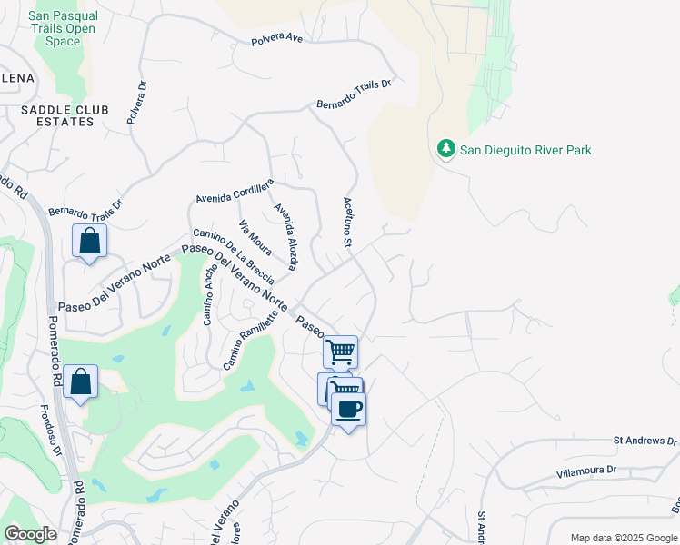 map of restaurants, bars, coffee shops, grocery stores, and more near 13021 Camino Ramillette in San Diego
