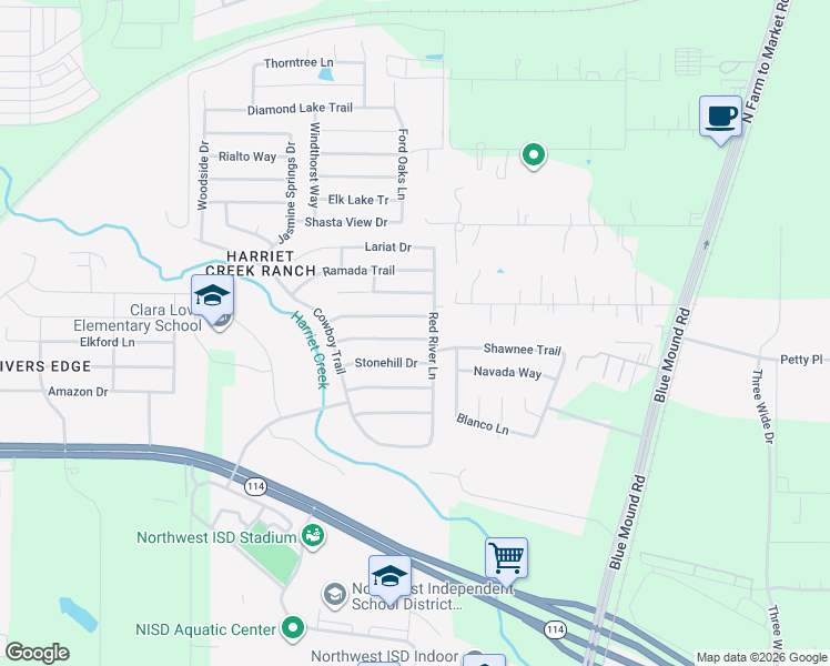 map of restaurants, bars, coffee shops, grocery stores, and more near 1953 Creek Crossing Drive in Justin
