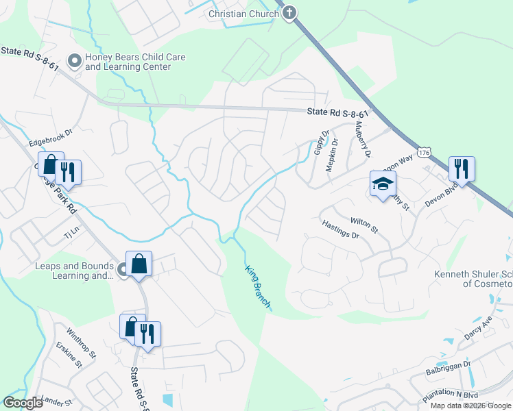 map of restaurants, bars, coffee shops, grocery stores, and more near Bayonet Drive in Summerville