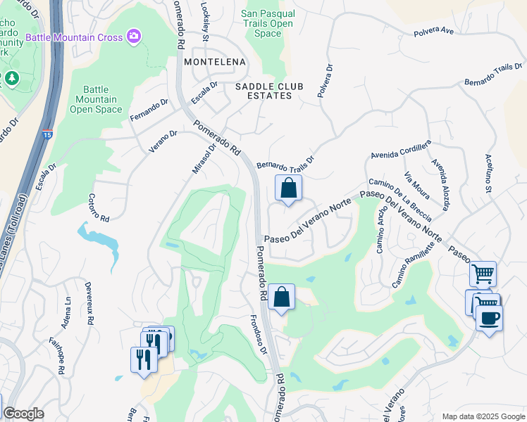 map of restaurants, bars, coffee shops, grocery stores, and more near 12554 Camino Emparrado in San Diego