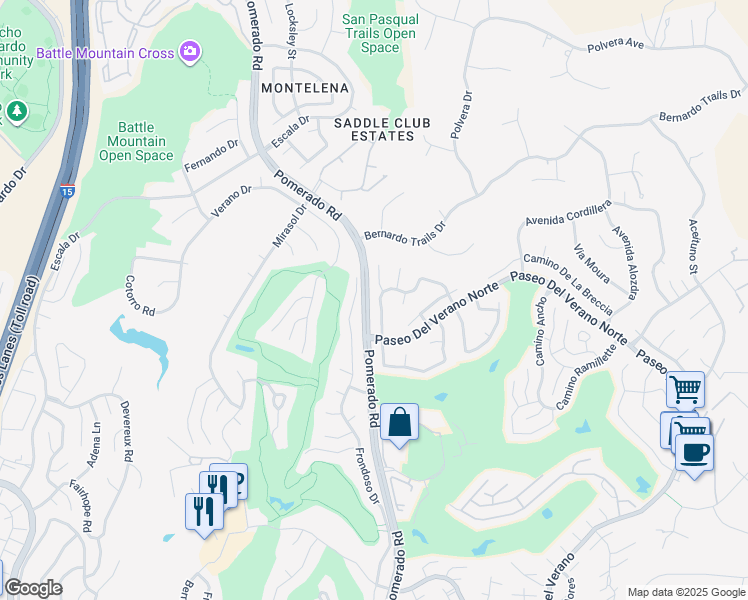 map of restaurants, bars, coffee shops, grocery stores, and more near 12554 Camino Emparrado in San Diego