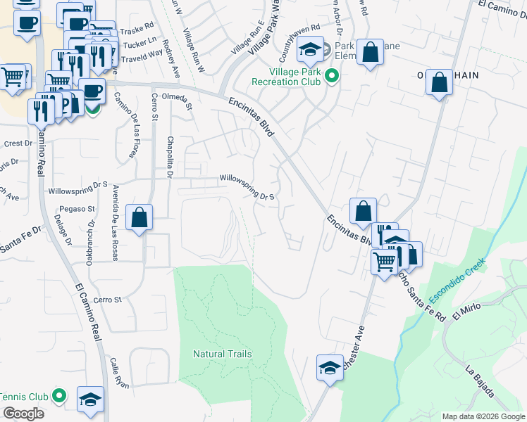 map of restaurants, bars, coffee shops, grocery stores, and more near 227 Peckham Place in Encinitas