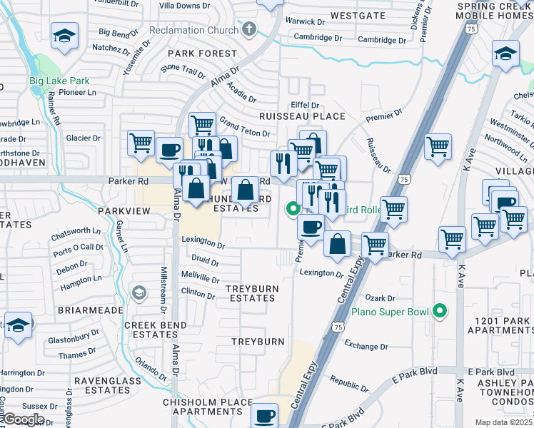 map of restaurants, bars, coffee shops, grocery stores, and more near 3113 Verbena Drive in Plano