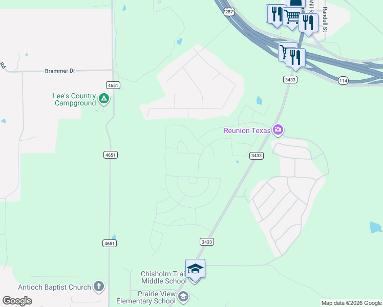 map of restaurants, bars, coffee shops, grocery stores, and more near Hat Creek Divide in Rhome