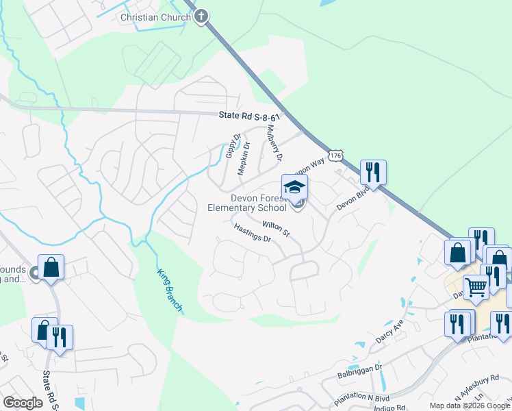 map of restaurants, bars, coffee shops, grocery stores, and more near 292 Hastings Drive in Goose Creek