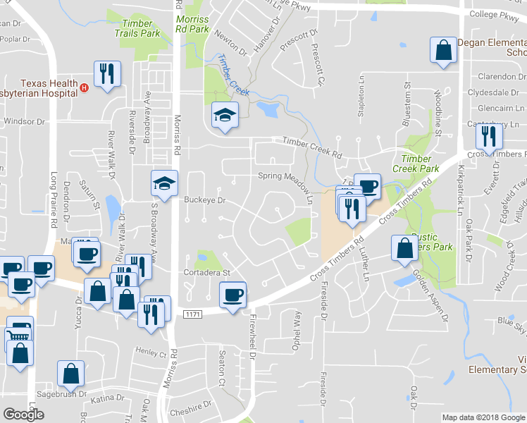 map of restaurants, bars, coffee shops, grocery stores, and more near 4004 Willow Run Drive in Flower Mound