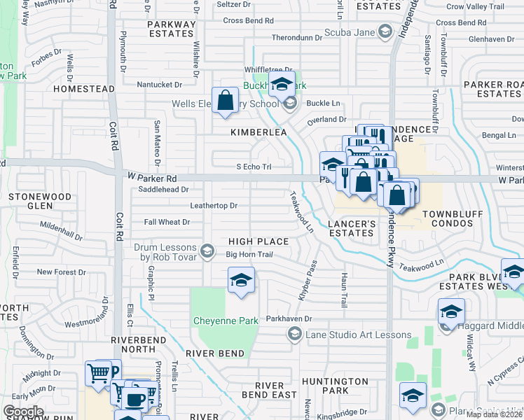 map of restaurants, bars, coffee shops, grocery stores, and more near 3533 Diamondhead Drive in Plano