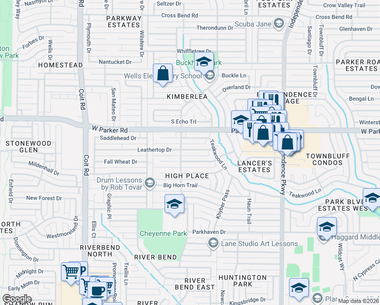 map of restaurants, bars, coffee shops, grocery stores, and more near 3533 Diamondhead Drive in Plano