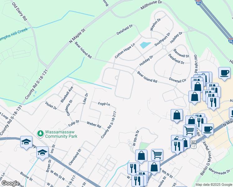 map of restaurants, bars, coffee shops, grocery stores, and more near 105 Avonshire Drive in Summerville