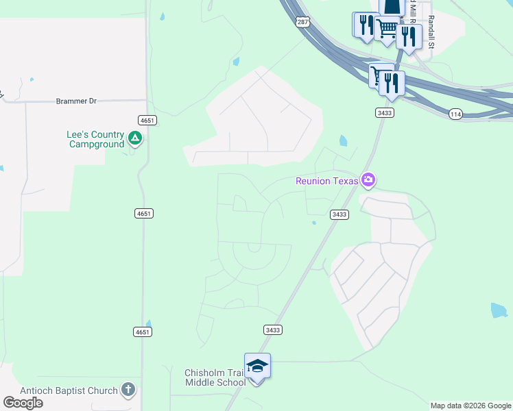 map of restaurants, bars, coffee shops, grocery stores, and more near Hat Creek Divide in Rhome
