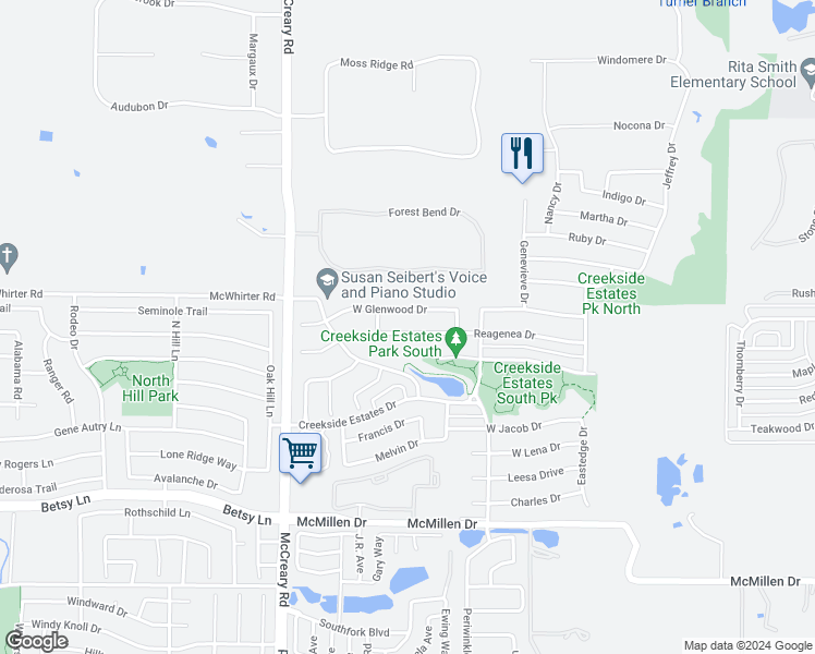 map of restaurants, bars, coffee shops, grocery stores, and more near 3202 Reagenea Drive in Wylie