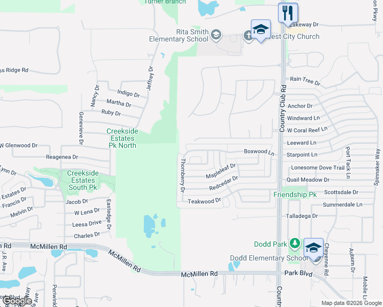 map of restaurants, bars, coffee shops, grocery stores, and more near 1729 Pinewood Drive in Wylie