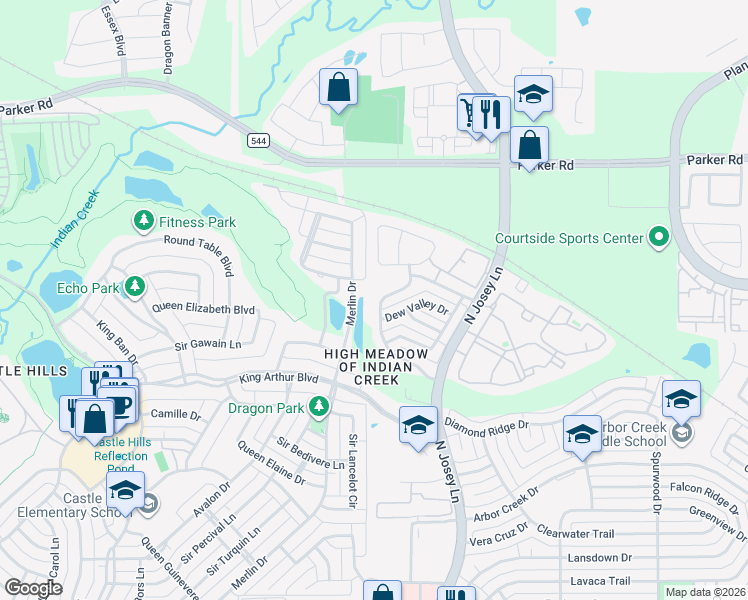 map of restaurants, bars, coffee shops, grocery stores, and more near 1800 Cherokee Path in Carrollton