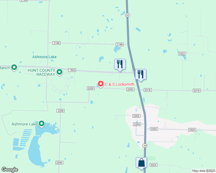 map of restaurants, bars, coffee shops, grocery stores, and more near 4421 County Road 2200 in Greenville