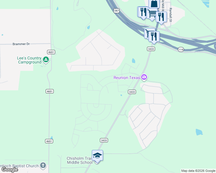 map of restaurants, bars, coffee shops, grocery stores, and more near 1112 Mount Lane in Rhome