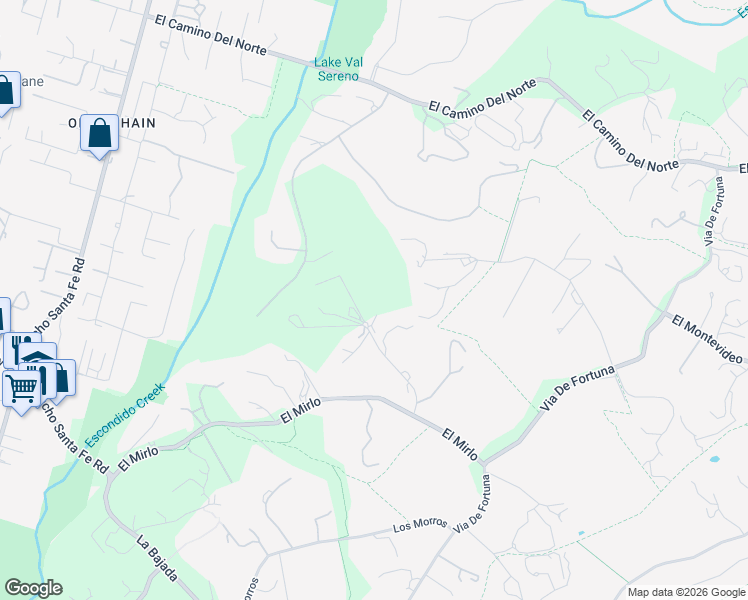 map of restaurants, bars, coffee shops, grocery stores, and more near 18065 Avenida Alondra in Rancho Santa Fe