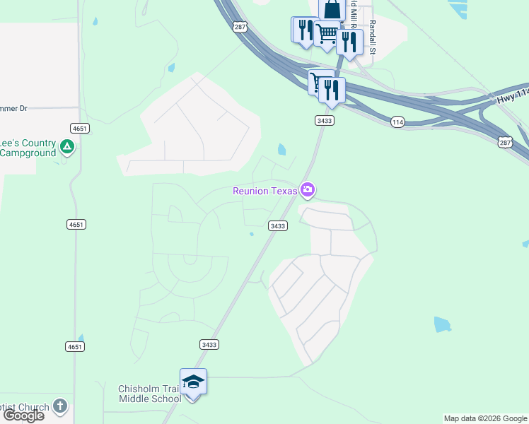 map of restaurants, bars, coffee shops, grocery stores, and more near in Rhome