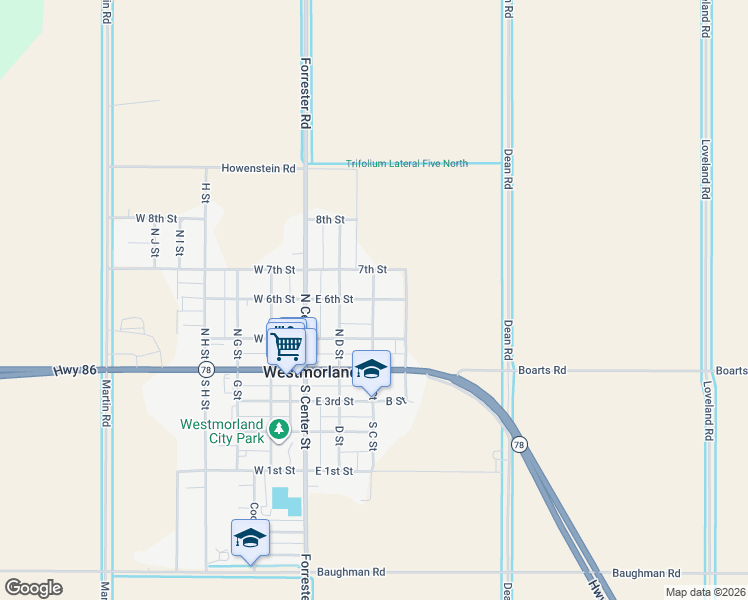 map of restaurants, bars, coffee shops, grocery stores, and more near 298 N C St in Westmorland