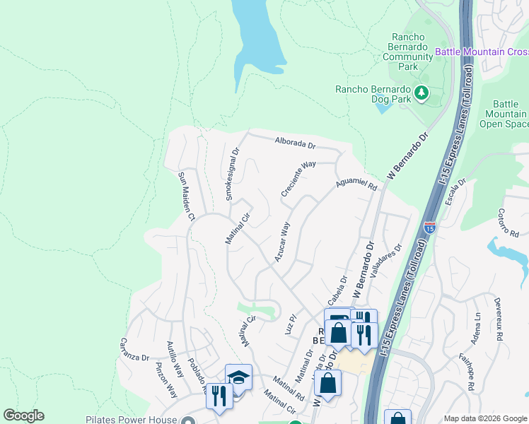 map of restaurants, bars, coffee shops, grocery stores, and more near 11390 Hohokum Way in San Diego